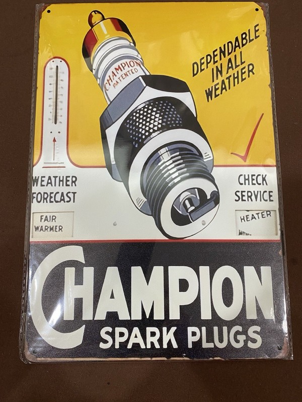 Champion Spark Plugs Tin  Metal reproduction advertising sign Collectible Rare 