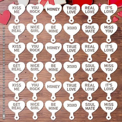 36 PCS Valentine's Conversation Heart Cookie Coffee Stencils Love Phrase