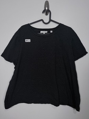Vince Womens Striped Round Neck Timeless Essential T Shirt Black Sz 3X 25.5x24