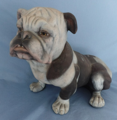 LIFE SIZE ceramic BULLDOG statue 15'' tall 23'' long 9'' wide brown & white MASCOT