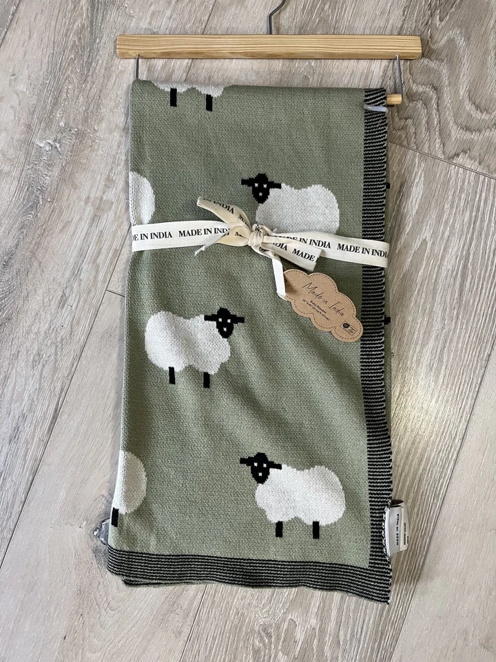 Nuevo HECHO EN LA INDIA Algodón Tejido Oveja Cordero Bebé Manta Oliva Tiro Foto 4 de 4