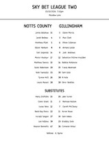 Notts County vs Gillingham - A4 Teamsheet - 3/2/2026 - League Two