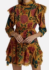 FARM Rio Dress Flowerdoscopic Ruffle High Neck Belted Mini Size Small