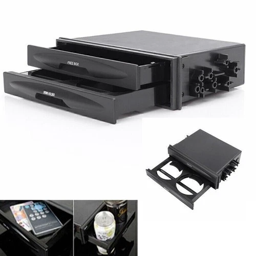Universal Double Din Radio Pocket Dash Storage Box Cup Drink Mount Holder