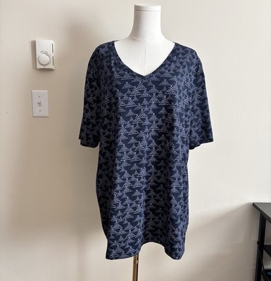 Ulla Popken Plus Size 24 26 3X Geometric T Shirt Top Cotton Stretch V Neck
