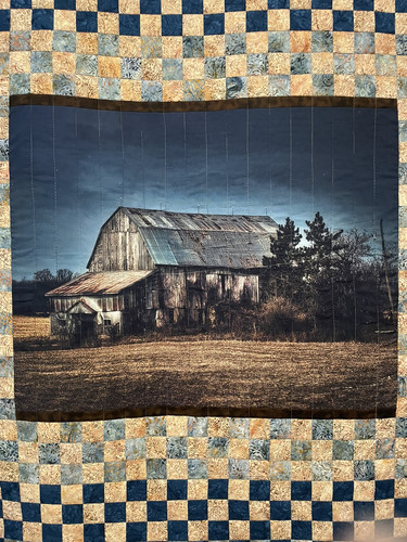 Homemade Quilted Old Barn & Batik Throw/Topper 72" X 78"