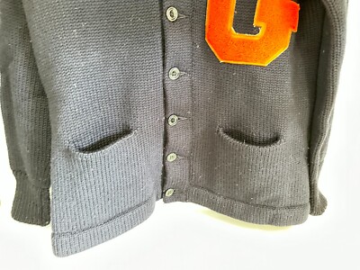 Vtg 40s 50s Stadium Shaker Sweater Co Pure Wool Navy Blue Cardigan