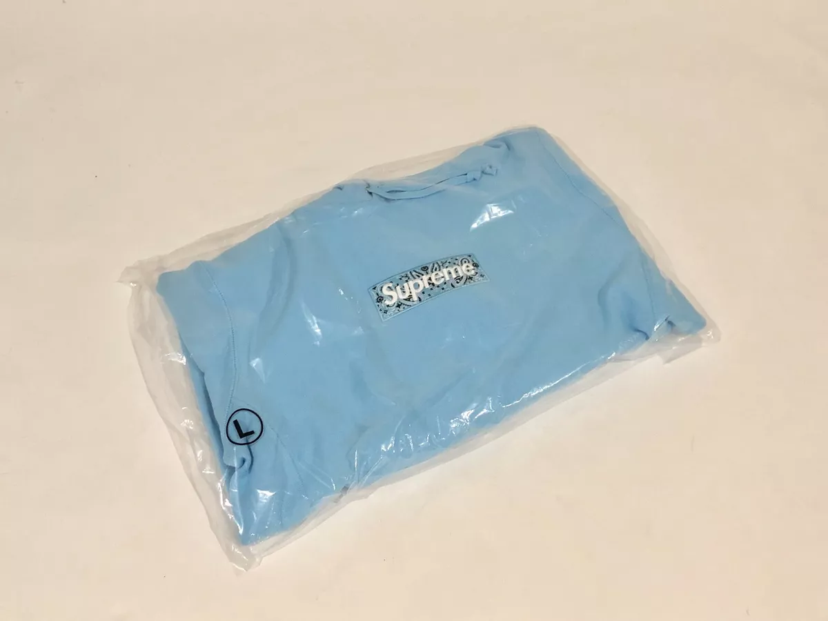 Supreme Bandana Box Logo Hoodie FW19 Light Baby Blue Size Xlarge