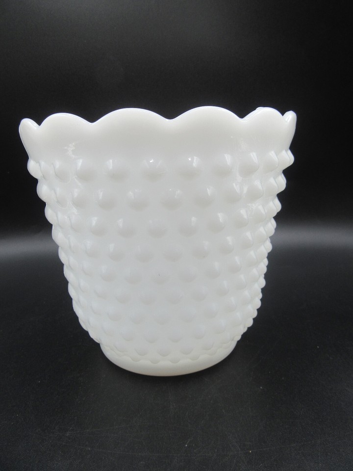 Fire King Milk Glass White Hobnail Flower Pot Planter Vase Vintage Oven