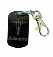 Allergies SOS Medical Alert Army Style Tag on Keyring