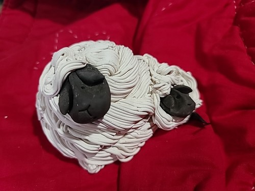 Hand Crafted SHEEP Figurine Clay 'Born In Wales' 1.5" x 2" Made in Wales