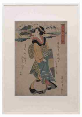 Kikukawa Eizan 1787 1867 Abendregen bei Karasaki um 1810 1818 A3 A4 gerahmter Druck