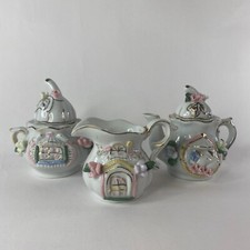 Miniature Tea Set Fairy Cottagecore Kettle Creamer Pitcher Sugar Jar Ceramic