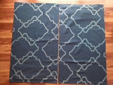 Very Nice Pair Pottery Barn King Pillow Shams Blue Trisha Geo Linen & Cotton