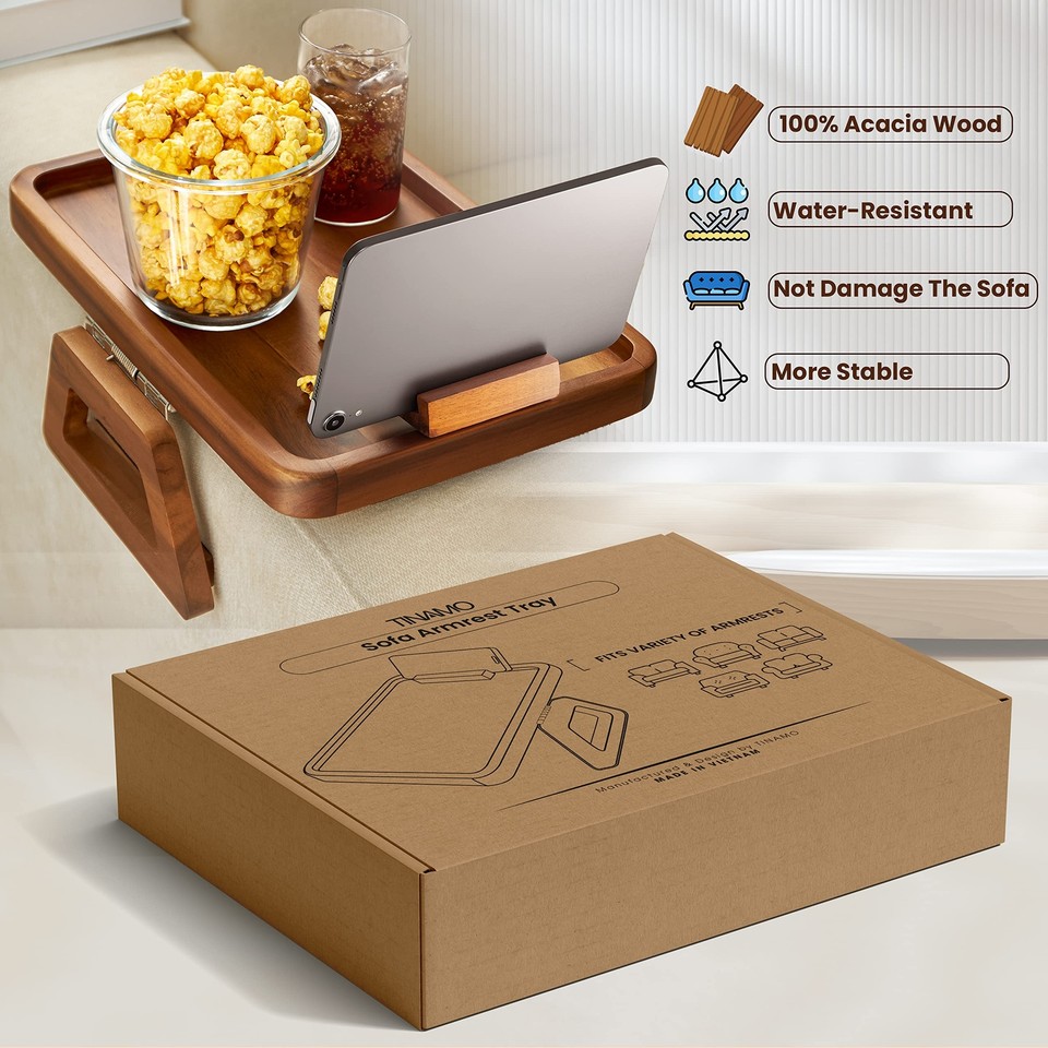 Acacia Wood Sofa Armrest Tray Sofa Arm Tray Table Clip Couch Arm