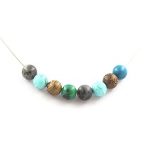 Steine Und MinéRaux. Halskette Perlen TüRkis+ Chrysocolla+ Labradorit+Holz
