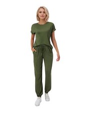 Women Solid Batwing Sleeve Tee  Drawstring Waist Sweatpants Set GCOM