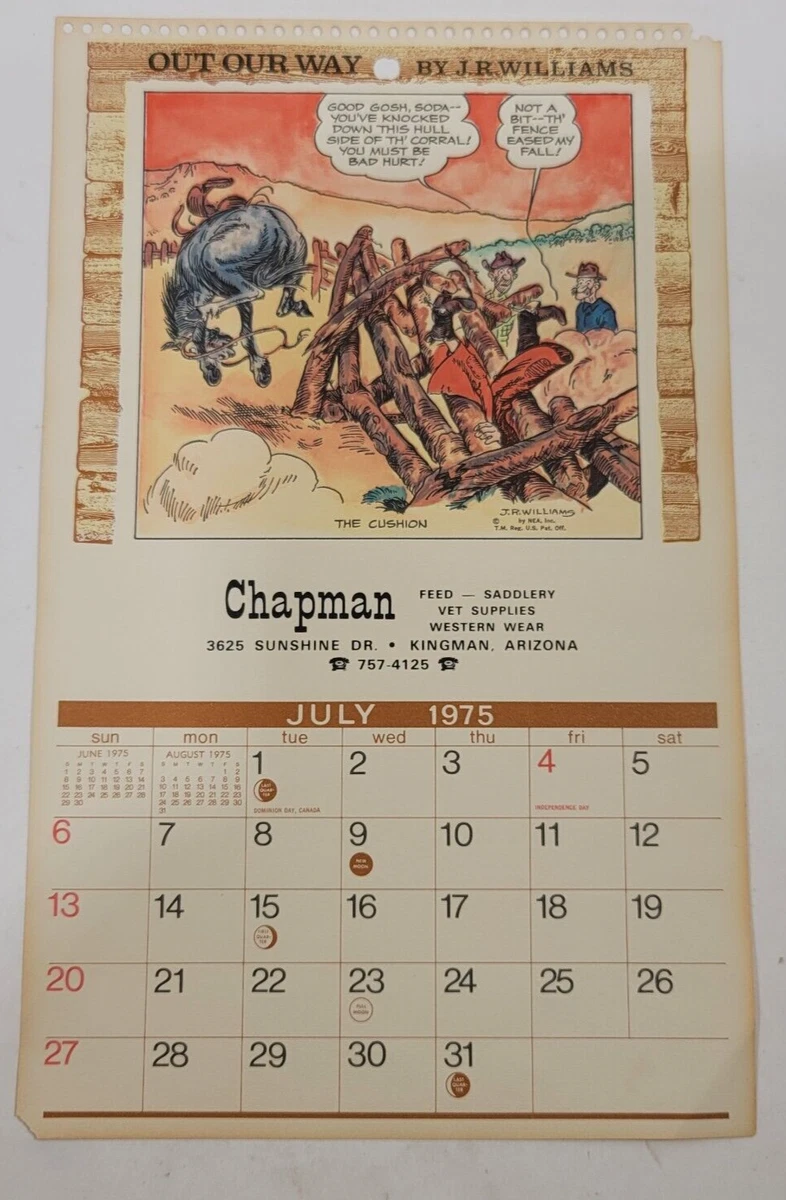 Vintage July 1975 Calendar Page Chapman Feed Saddlery Kingman Arizona | eBay vintage-july-1975-calendar-page-chapman-feed-saddlery-kingman-arizona-ebay