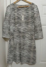 Max studio womens large soft tweed cream black flare dress knee length