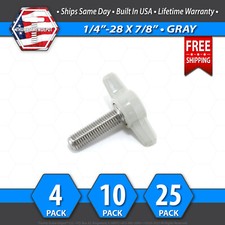 1/4"-28 x 7/8" Thumb Screw Stainless Steel - Gray Tee / Wing Knob - USA