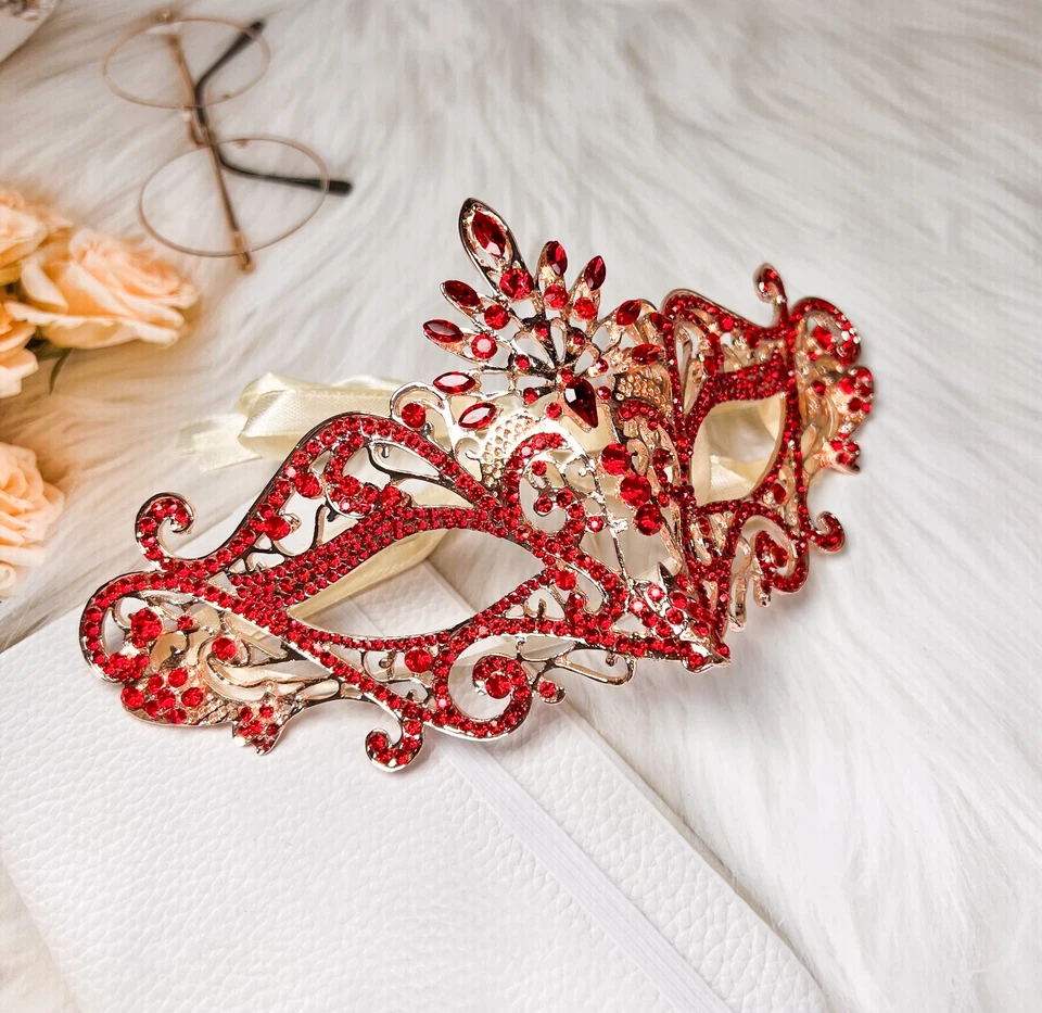 Masquerade Mask Luxury Ruby Red Crystal, Rhinestone Eye Mask, Elegant Party Mask - Image 4 of 4