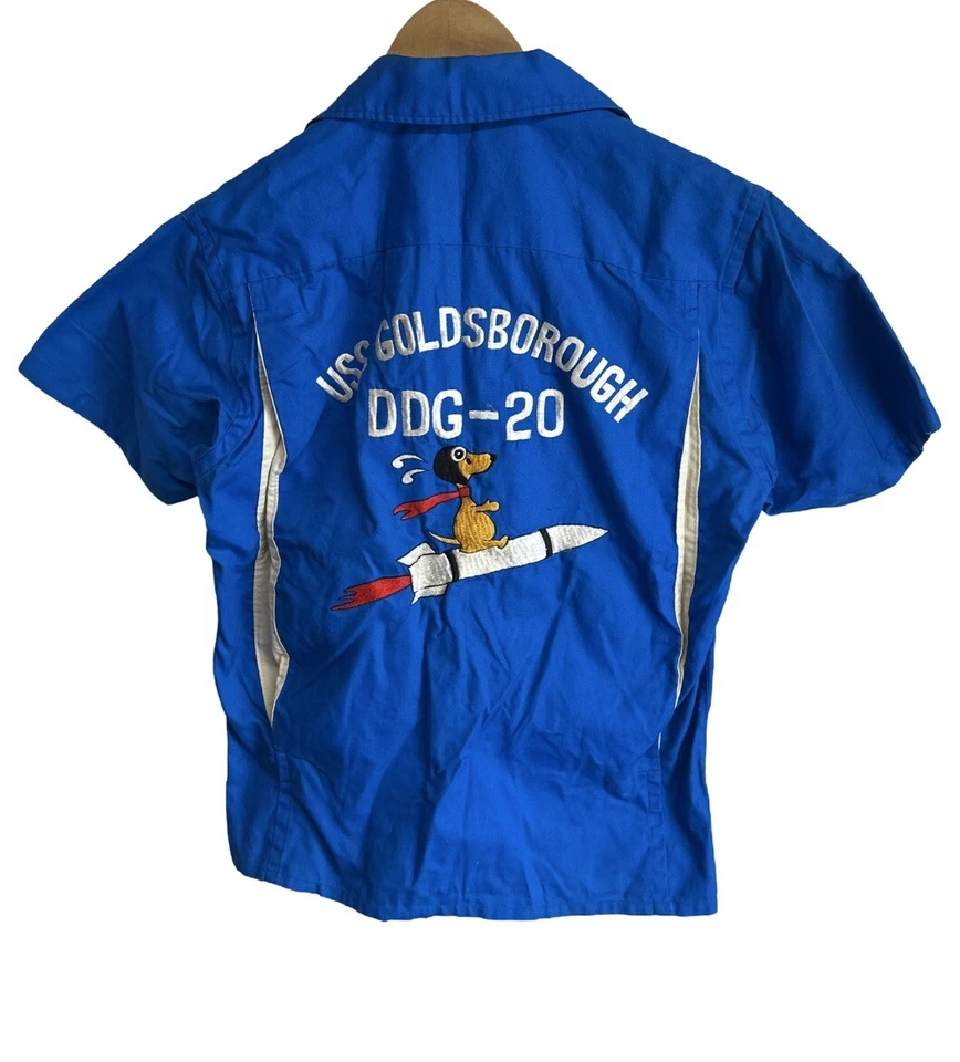 VTG 60’s USS Goldsborough Stitched Snoopy Rocket Rockabilly Bowling Shirt Size M - Image 2 of 4