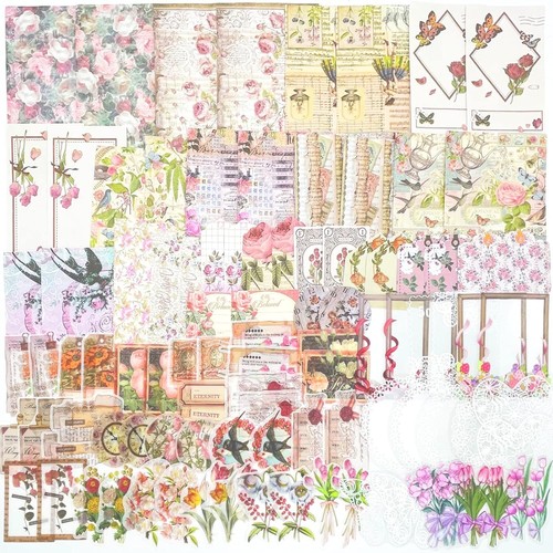 100 Pcs Vintage Scrapbooking Supplies Junk Journal Flowers Theme (100