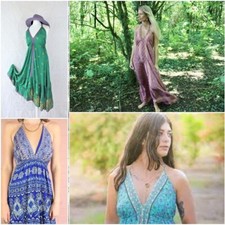 10 PC Indian Vintage Recycle Sari Silk Mix Beach Sundress Boho Gypsy Dress