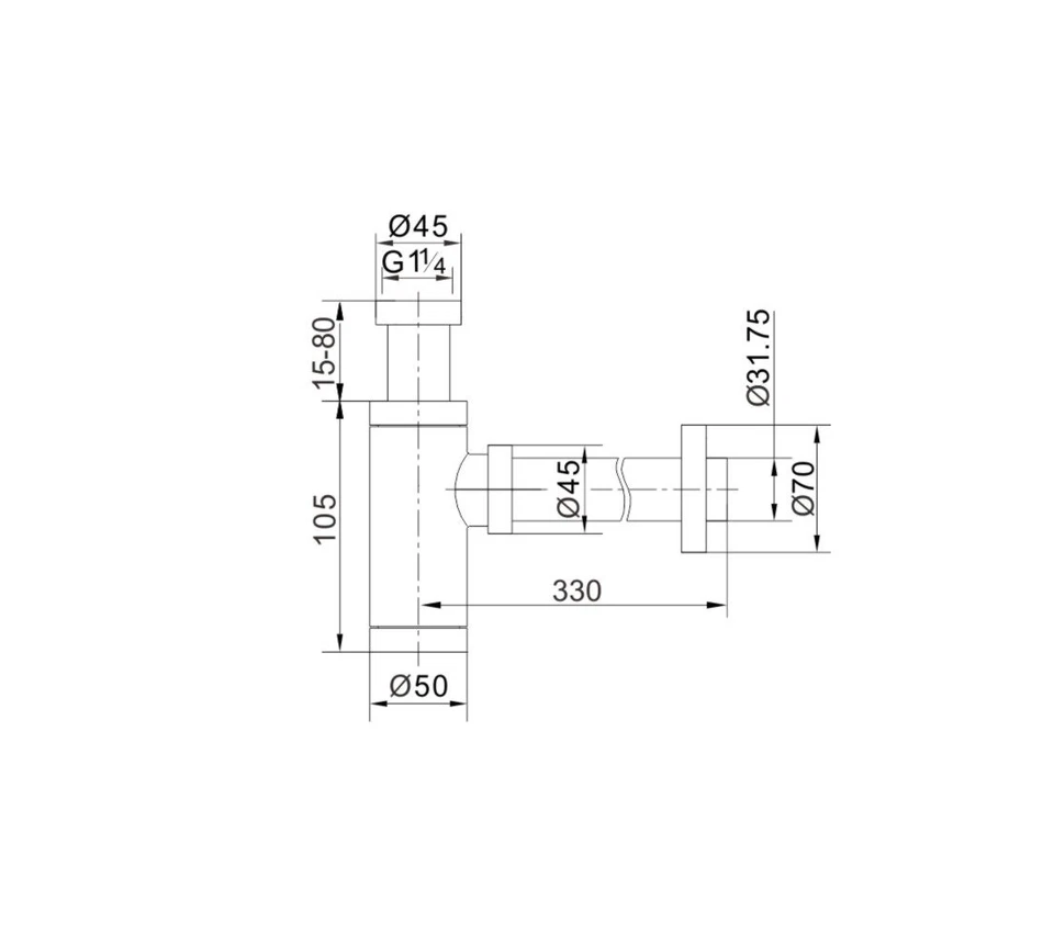Siphon rund messing 1 1/4 " Ablaufgarnitur Ventil mit Überlauf wohnfreuden - Bild 2 von 2