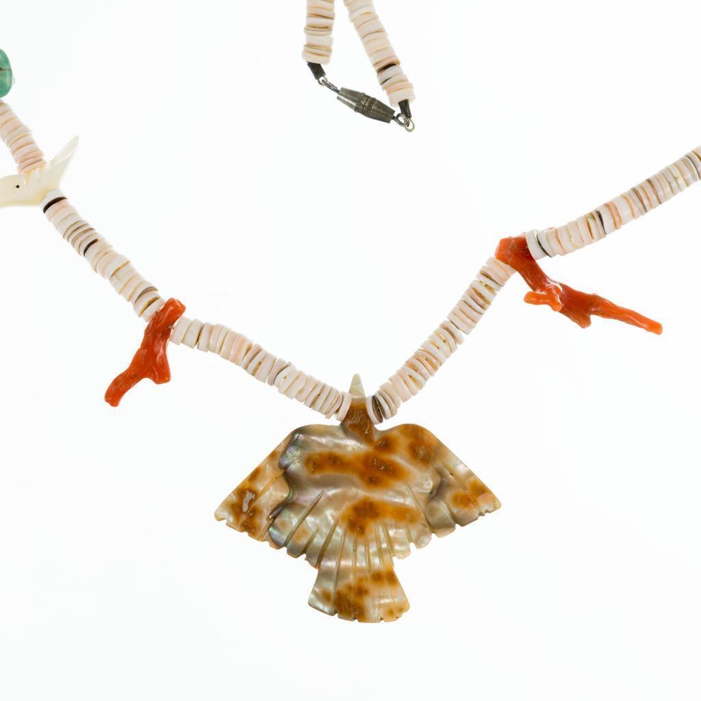 Vintage Zuni Red Abalone Bird Fetish Necklace Cor… - image 7