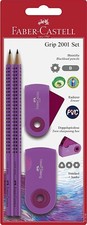 Faber-Castell Grip 2001 Set Pencils, Eraser, Sharpener Purple Blister of 5