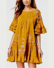 Free People PAVLO 100% Cotton Embroidered Yellow Gold Dress S new$128
