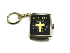 Mini Holy Bible Keychain Charm Christian Religious Book Gold Tone Cross Pendant