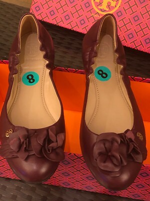 TORY BURCH ballet flats port 616 Blossom Nappa Leather Burgundy size new 