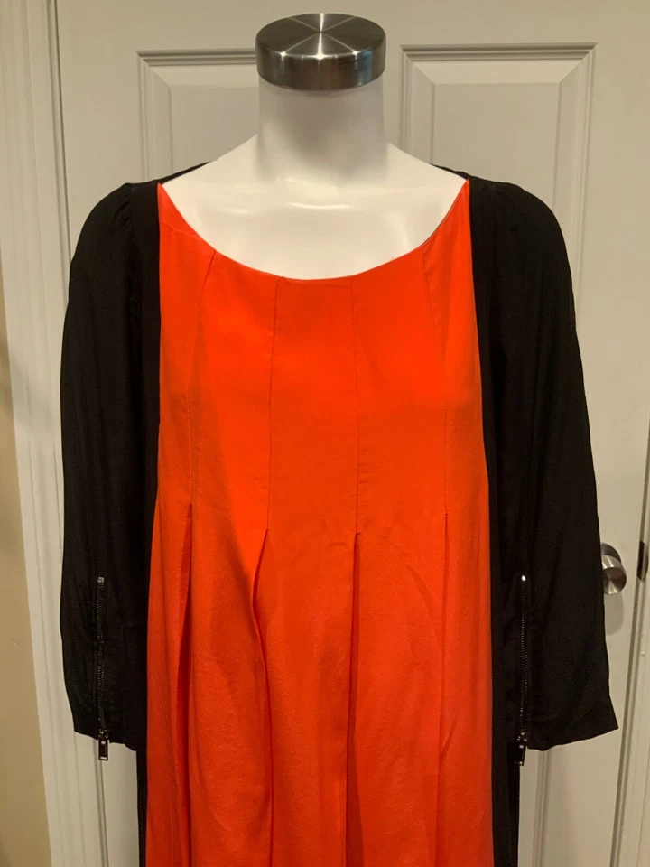 Vestido Trapecio Disfraz Nacional Naranja y Negro 100% Seda Colorblock, Talla 42 (IT) Foto 2 de 4