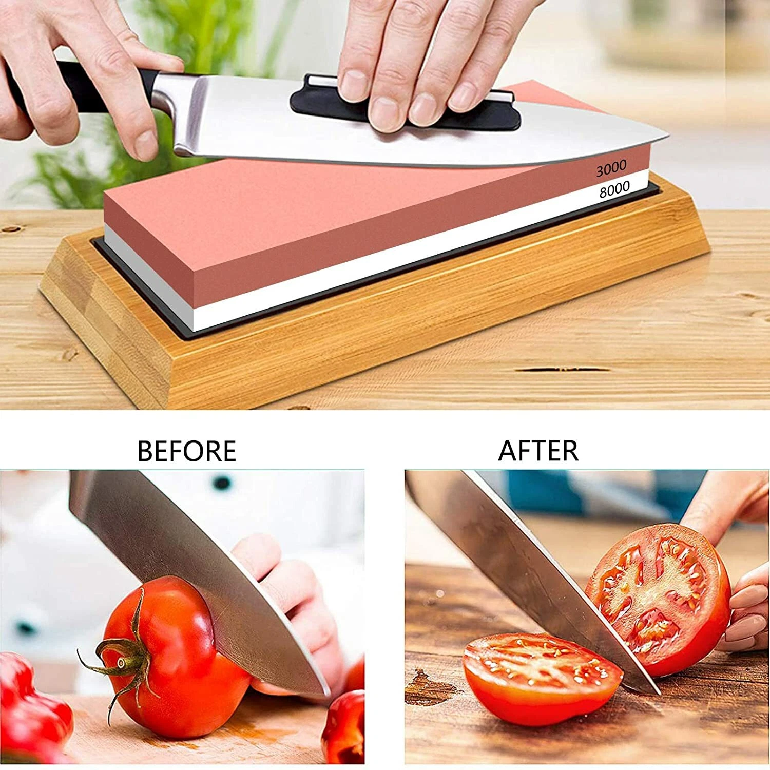 Premium Whetstone Sharpening Stone 3000/8000 Knife Sharpener W/ Silicone Holders