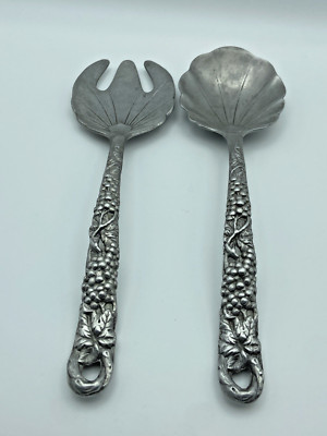 Arthur Court Grape Design Salad Serving Set Spoon & Fork Aluminum 11.5  Vintage