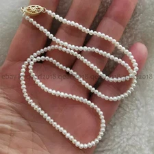 Mini 2-3mm Real Natural White Akoya Pearl Necklace 14-25 inch 14k Gold Clasp