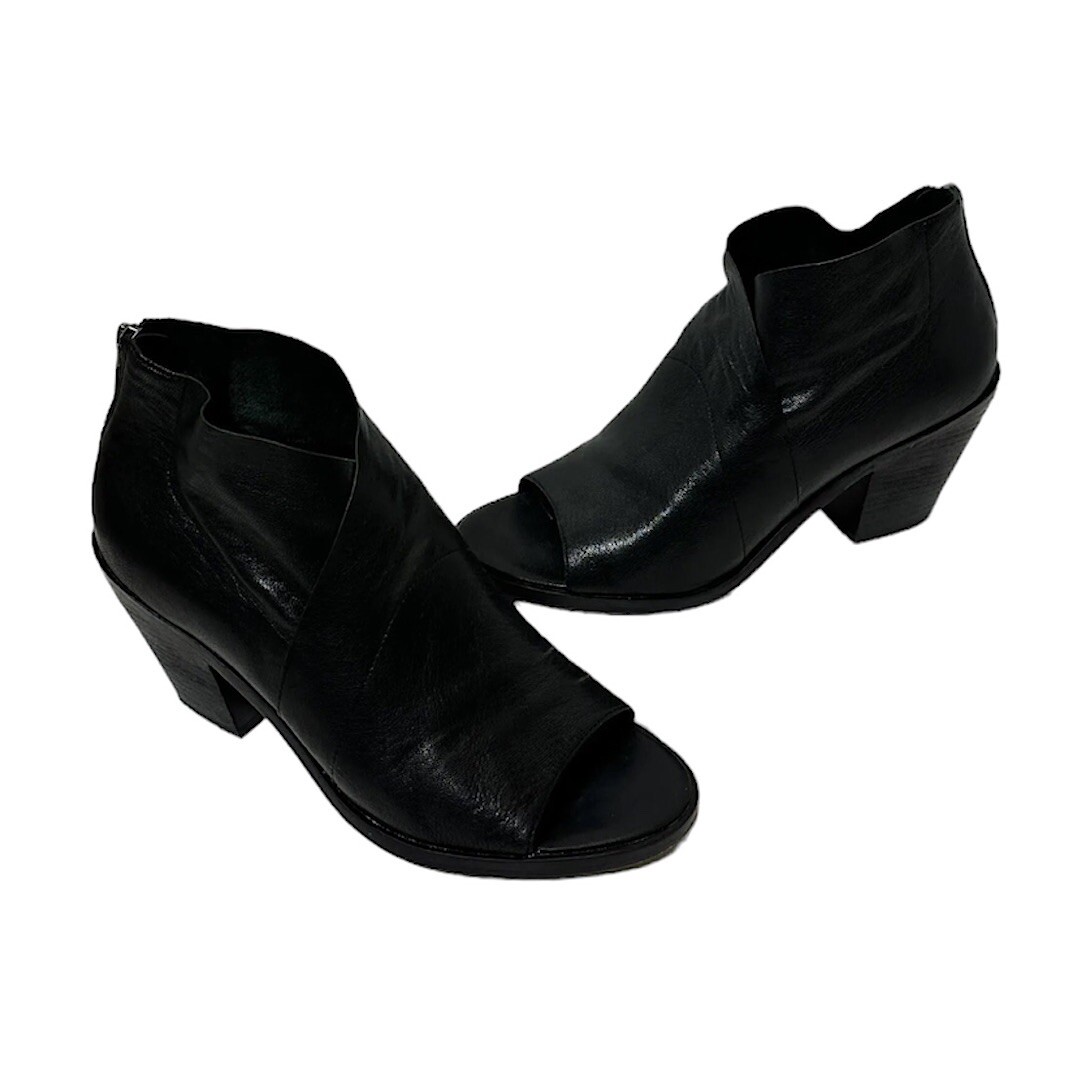 Eileen Fisher Women's Ankle Boots Black Open Toe Leather Booties