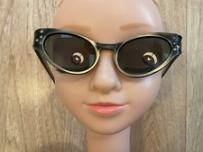 Vintage FG Sunglasses Cat Eye Crystals Black Gold tone USA FRAMES