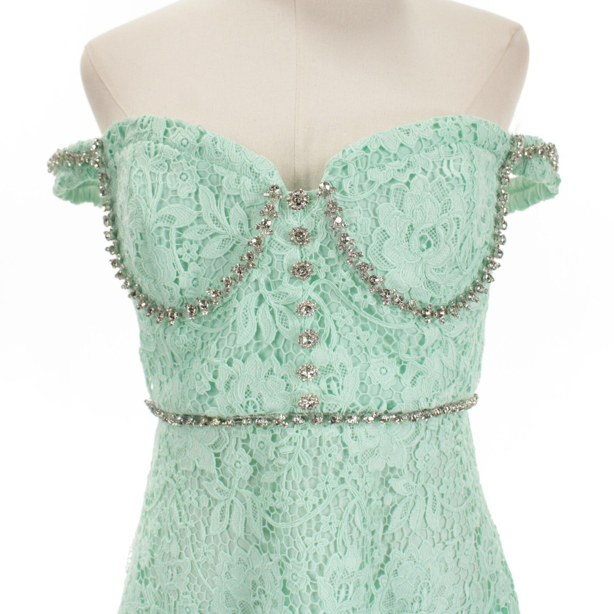 Self-Portrait NWT Cord Lace Diamante Midi Dress Size 4 US in Mint Green |  eBay
