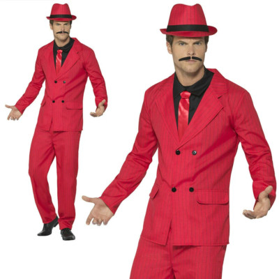 Herren Rot Zoot Anzug Gangster Kostüm 1920s Mafia Kostüm Outfit M L Neu