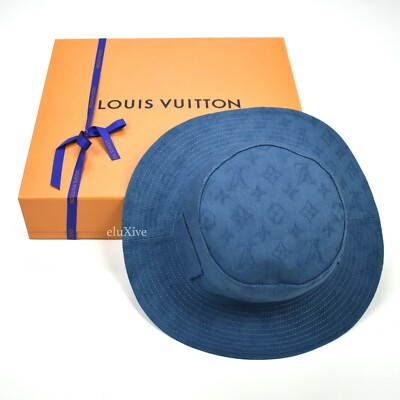 NWT Louis Vuitton 2022 Blue Monogram Denim Wide Brim Bucket 