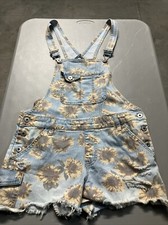 No Boundaries Girls Blue Denim Floral Light Wash Shortall size M 7-9