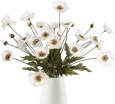 IPOPU White Artificial Poppy Flowers 6pcs Poppies 