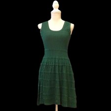 Wenrine Sleeveless Crochet Knitted Forest Green A Line Skirt Slim Mini Dress Sma