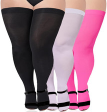 3 Pairs Plus Size Thigh High Stockings for Thick Thighs Women Opaque Sheer