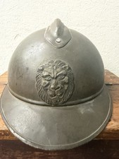 WWI Belga M1915 Adrian Acciaio Elmetto Leone Distintivo Fodera Originale Prima Guerra Mondiale