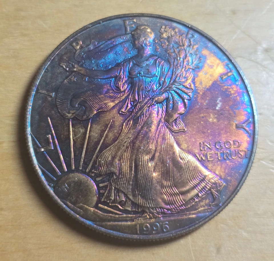 1996 American Silver Eagle Monster Blue Toned Toning ASE Rainbow Toned - Image 2 of 4