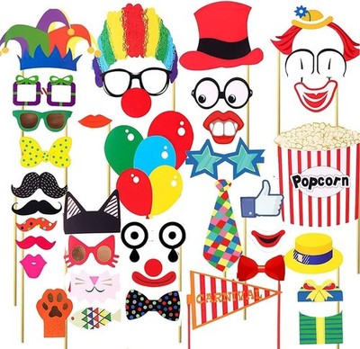 36 Pieces Multi Color Circus Photo Booth Props Cardboard Stickers Party